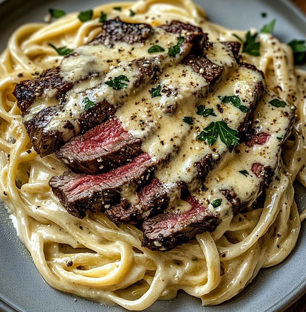 Savory Steak Gorgonzola Alfredo with Creamy Parmesan Sauce