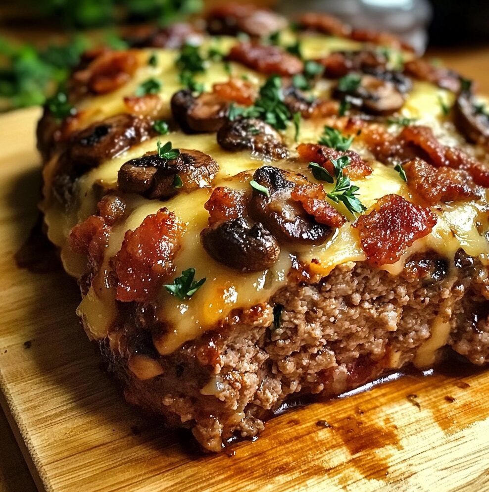 Bacon Mushroom Swiss Meatloaf Recipe