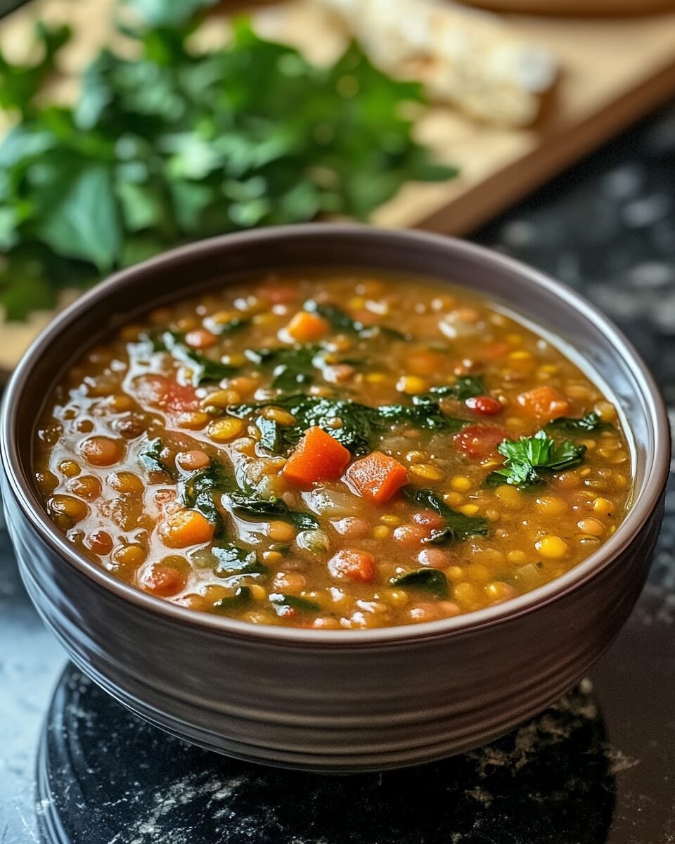 Hearty Vegan Lentil Soup with Spinach