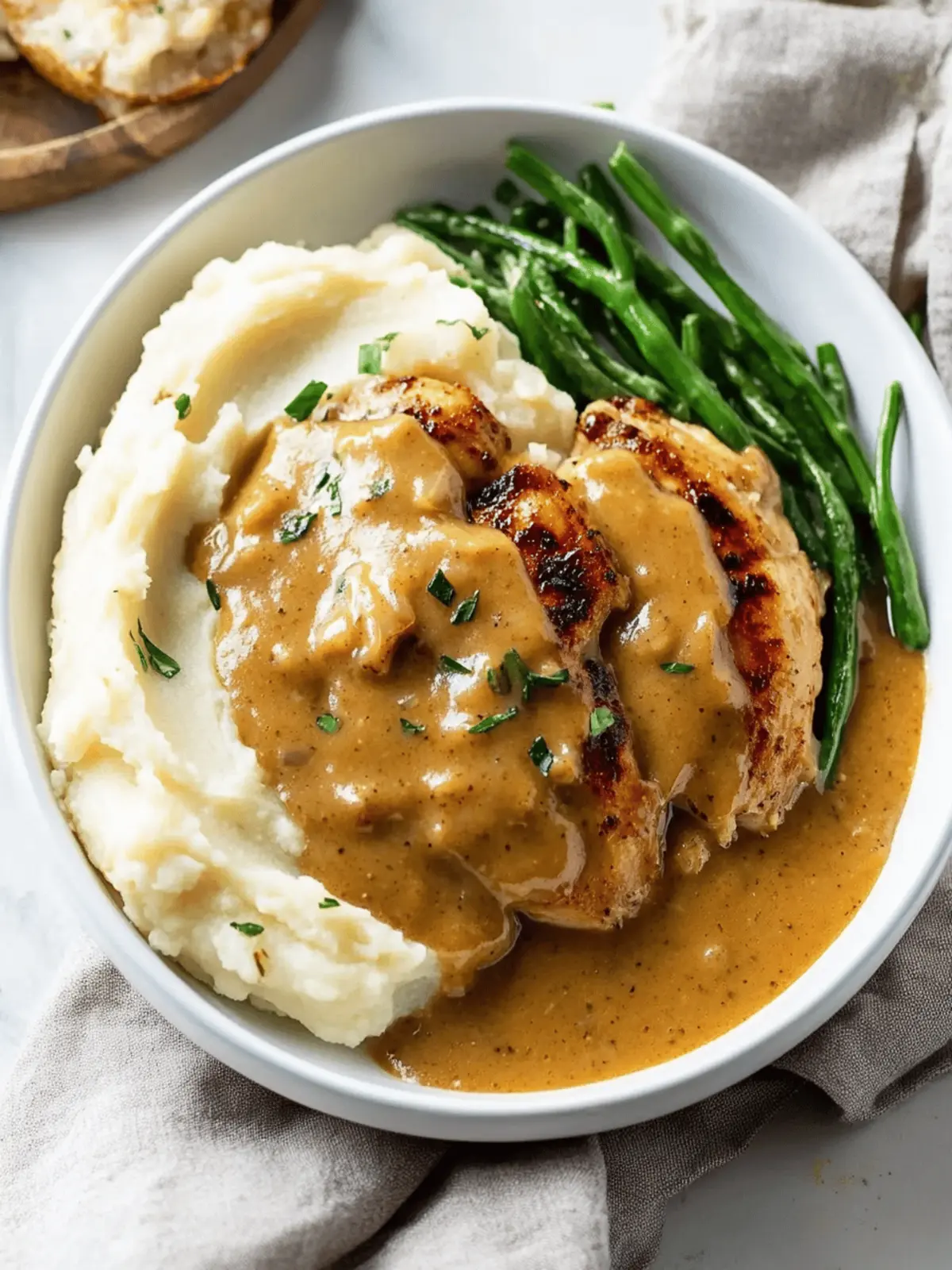 Chicken and Garlic Gravy with Cheesy Mashed Potatoes