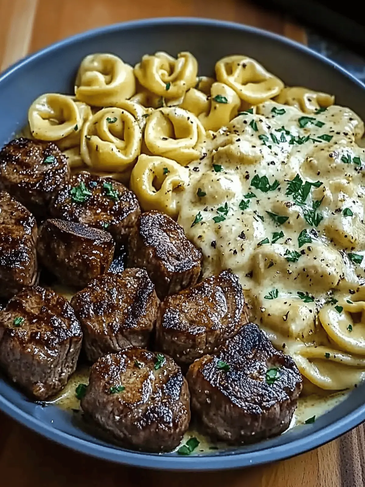 Garlic Butter Steak Bites & Creamy Alfredo Tortellini