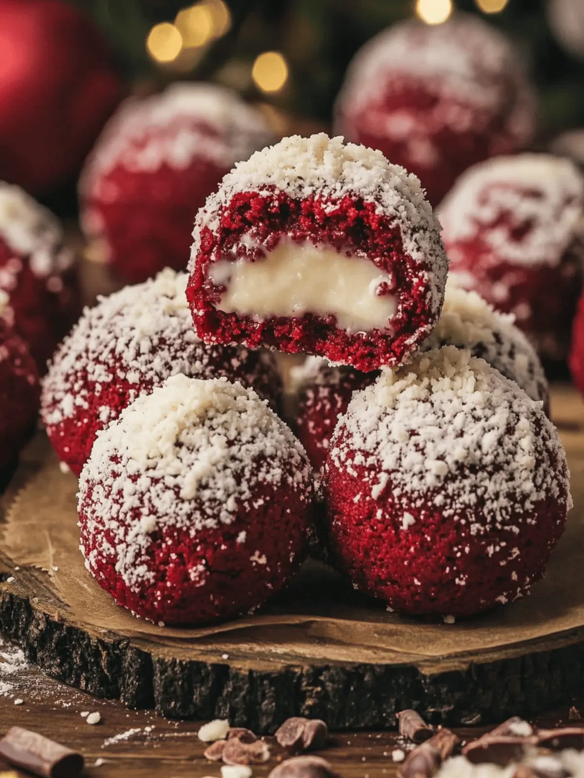 Red Velvet Snowball Cookies with White Chocolate Filling