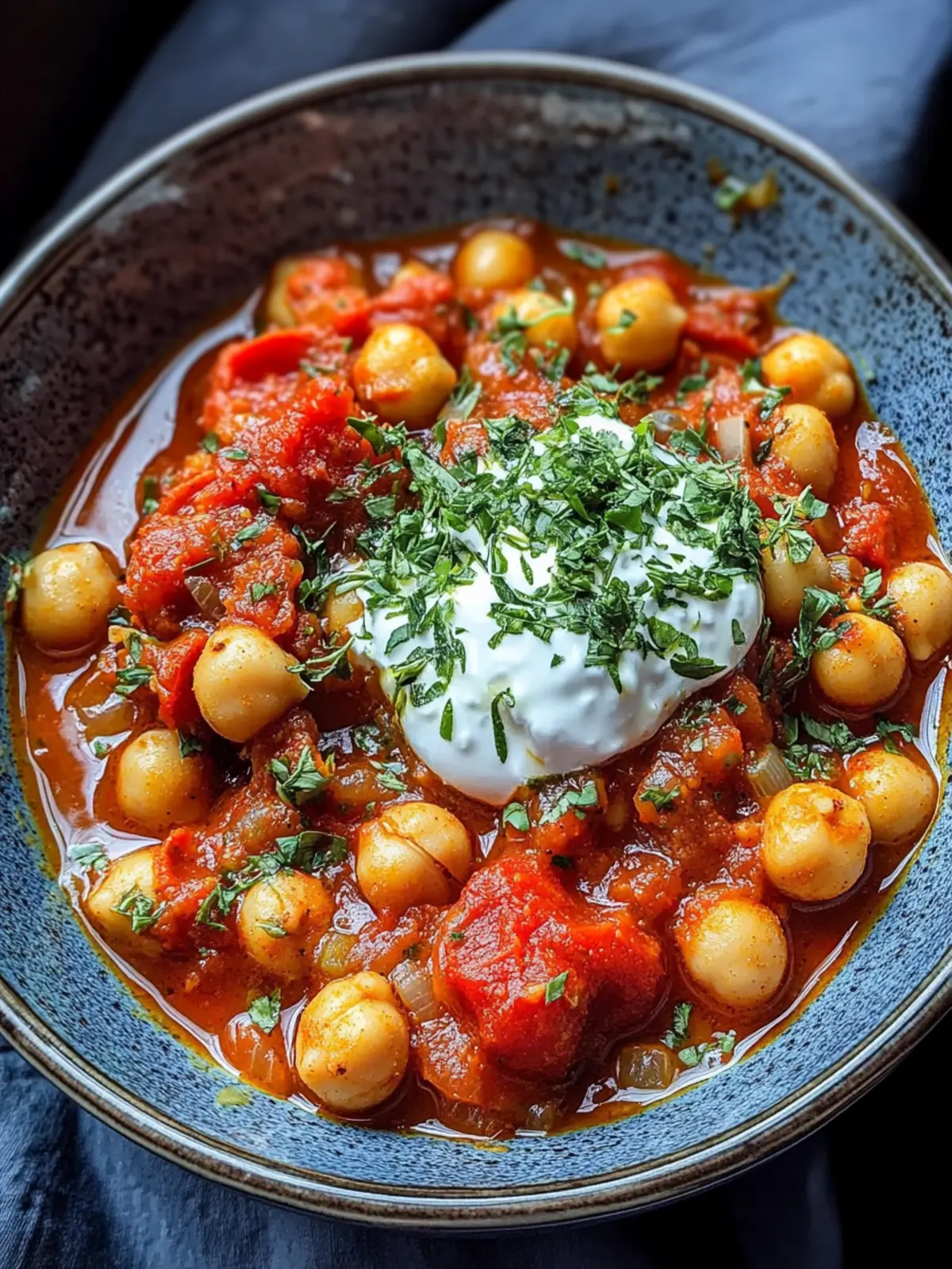 Chickpea, Tomato + Harissa Stew with Herby Yoghurt
