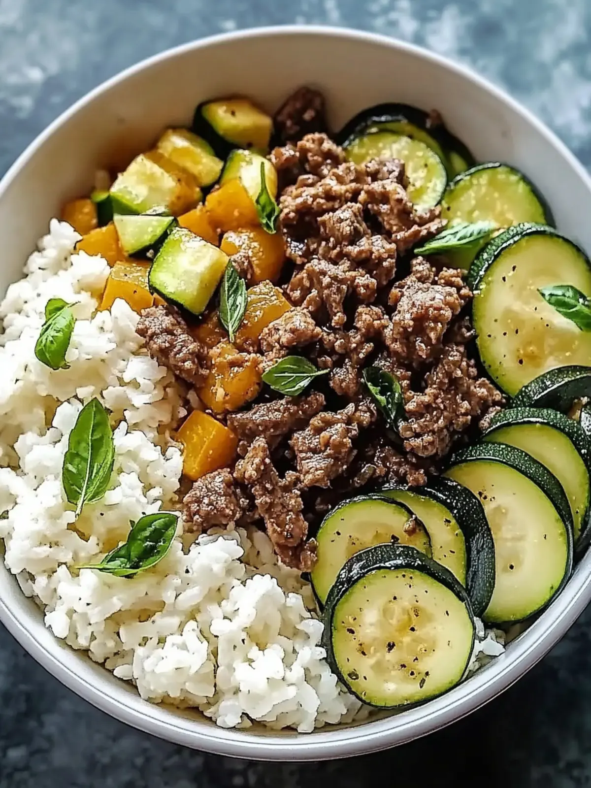Greek-Style Beef and Zucchini Rice Bowl