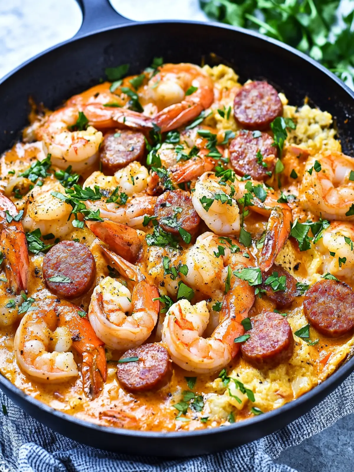 Creamy Spicy Keto Shrimp and Sausage Skillet