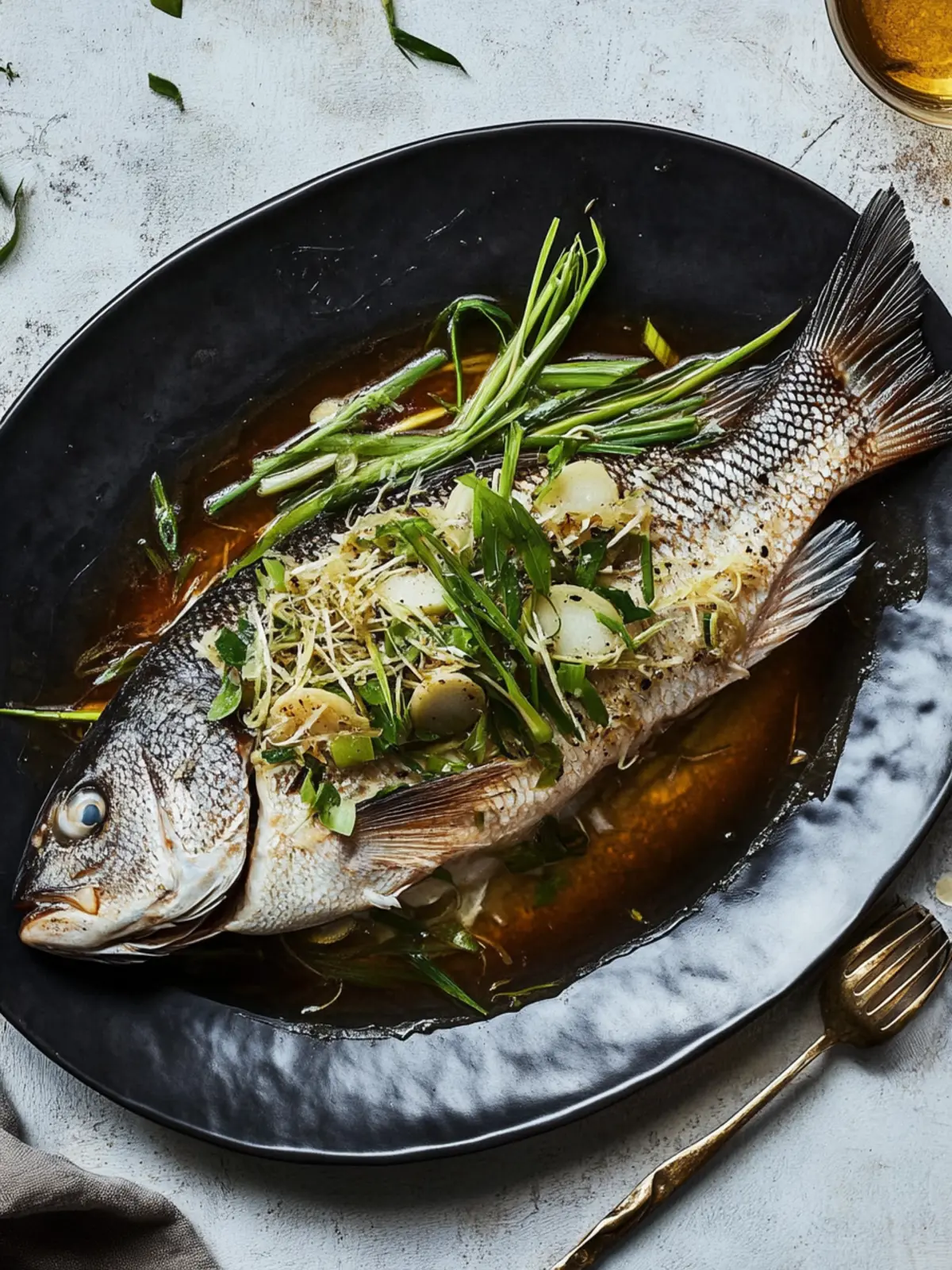 Whole Black Bass with Ginger and Scallions