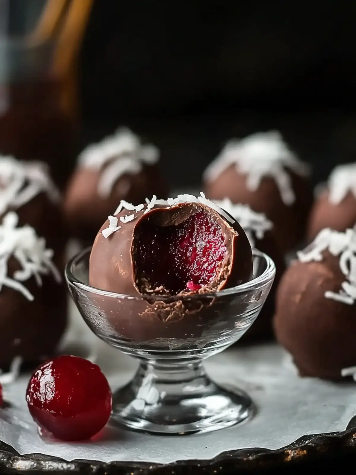 Chocolate Maraschino Cherry Coconut Truffles