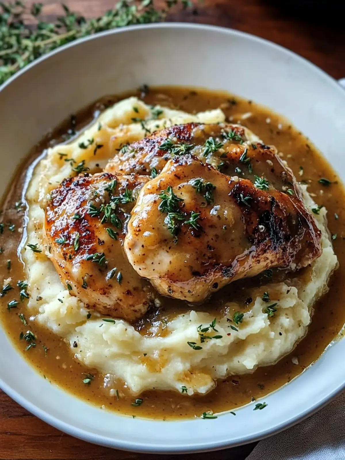 Chicken and Garlic Gravy with Cheesy Mashed Potatoes