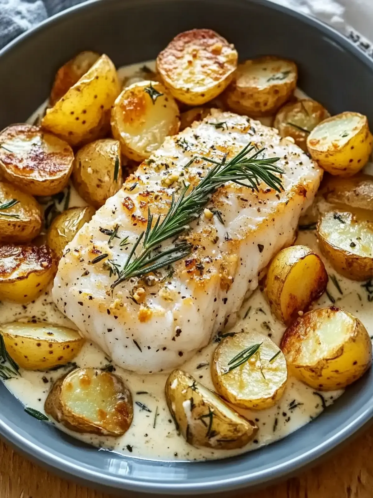 Cod and Potatoes with Rosemary Cream Sauce