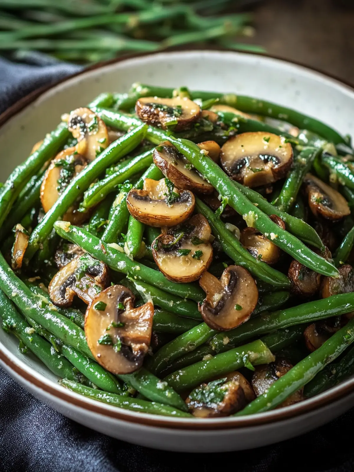 Garlic Butter Sautéed Green Beans and Mushrooms