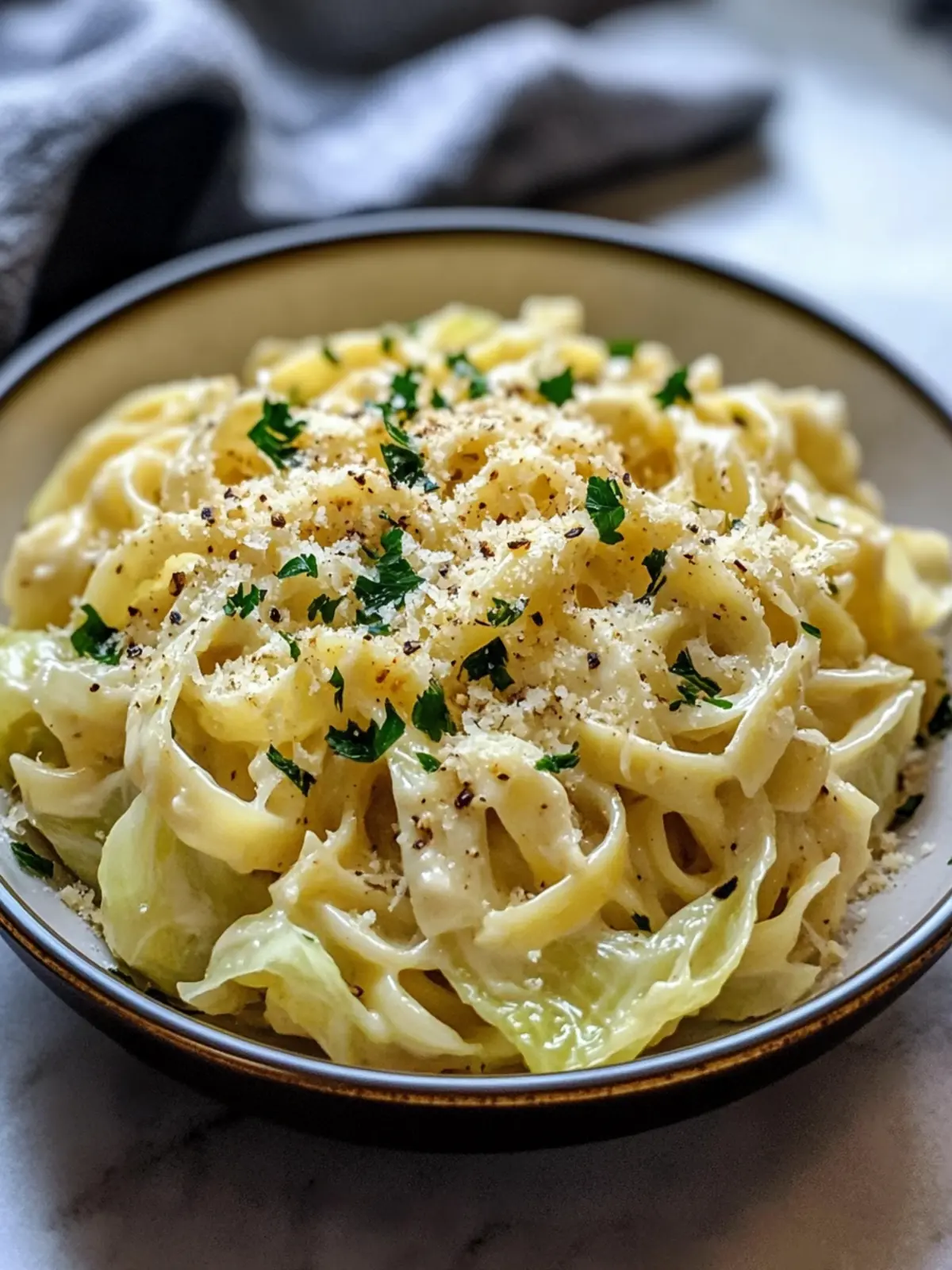Indulge in Creamy Garlic Alfredo with Tender Cabbage