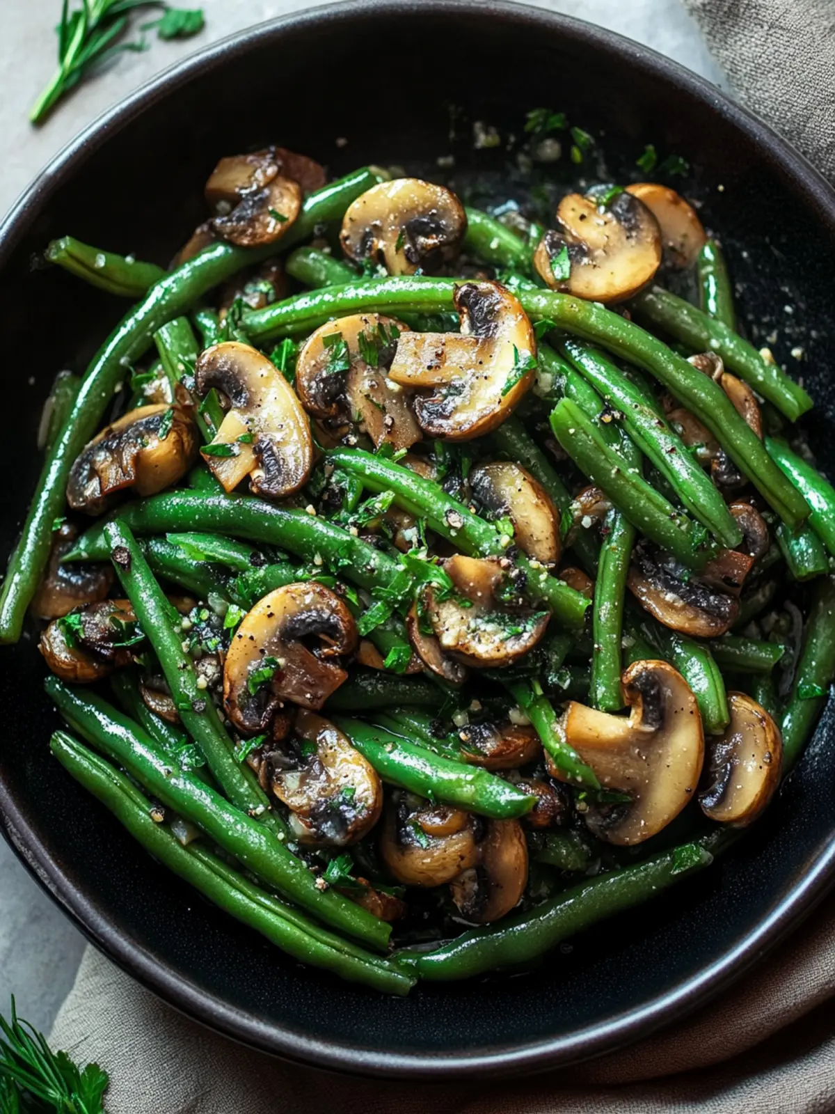 Garlic Butter Sautéed Green Beans and Mushrooms