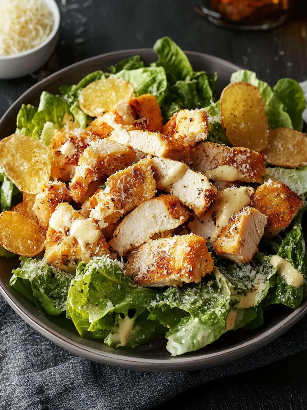 CRISPY CHICKEN CAESAR SALAD & CHIPS