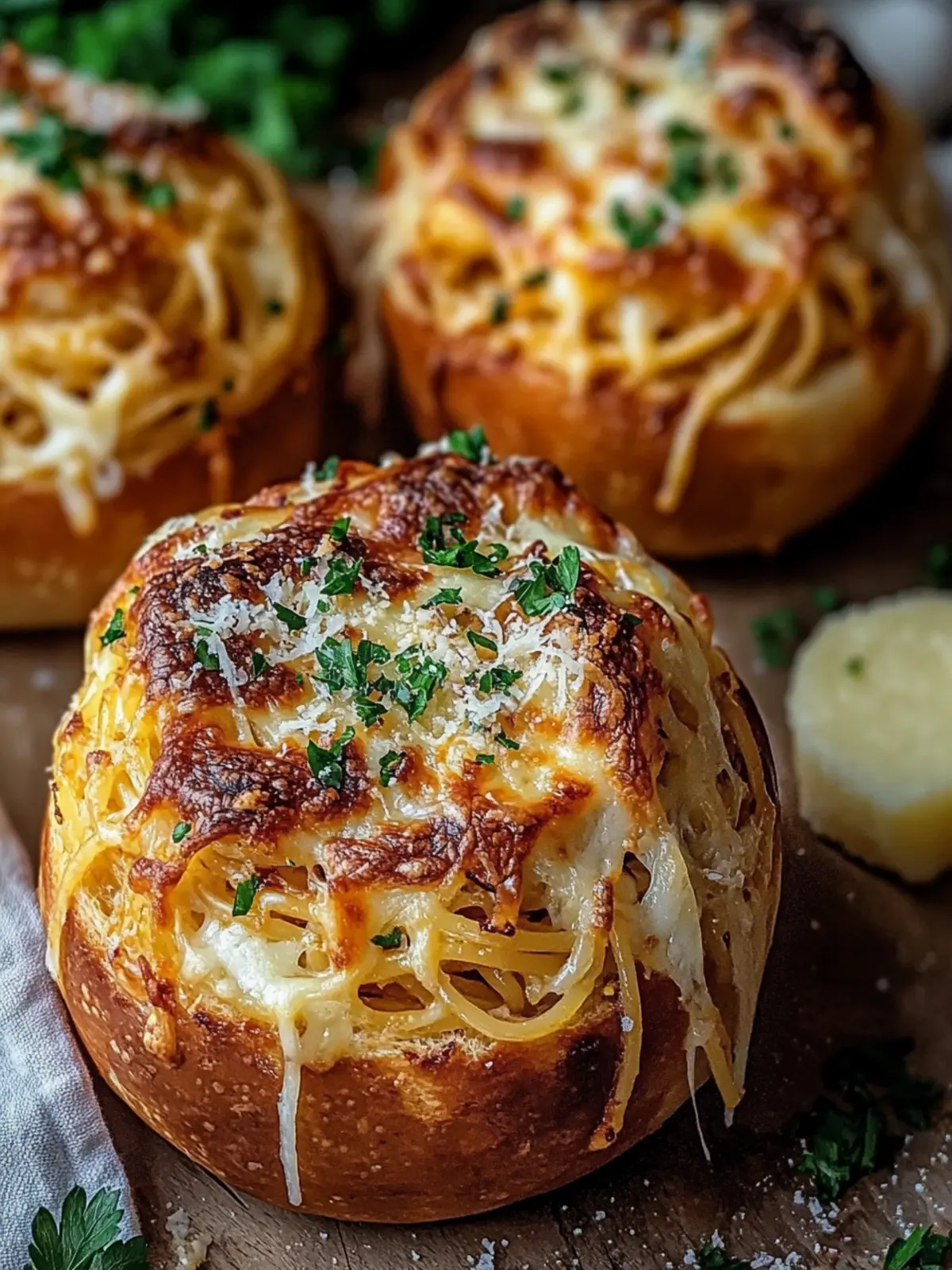 Easy Spaghetti Garlic Bread Bowls
