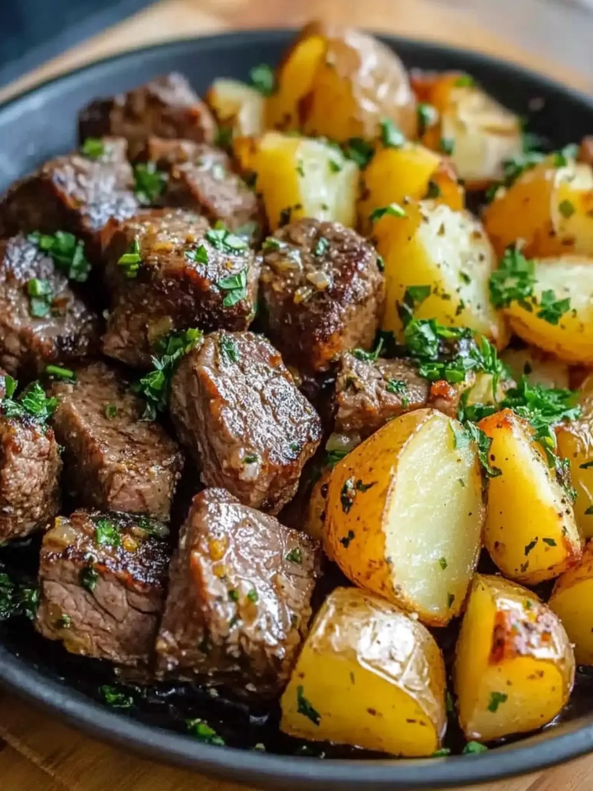 Slow Cooker Garlic Butter Steak Bites & Potatoes
