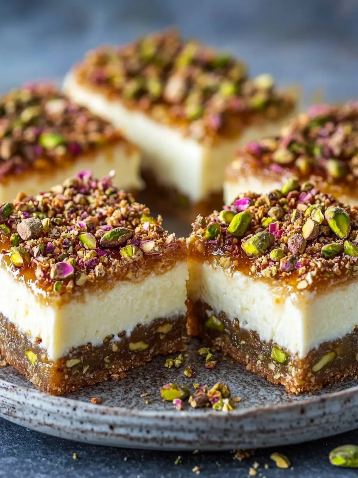 Greek Honey Pistachio Cheesecake Bars
