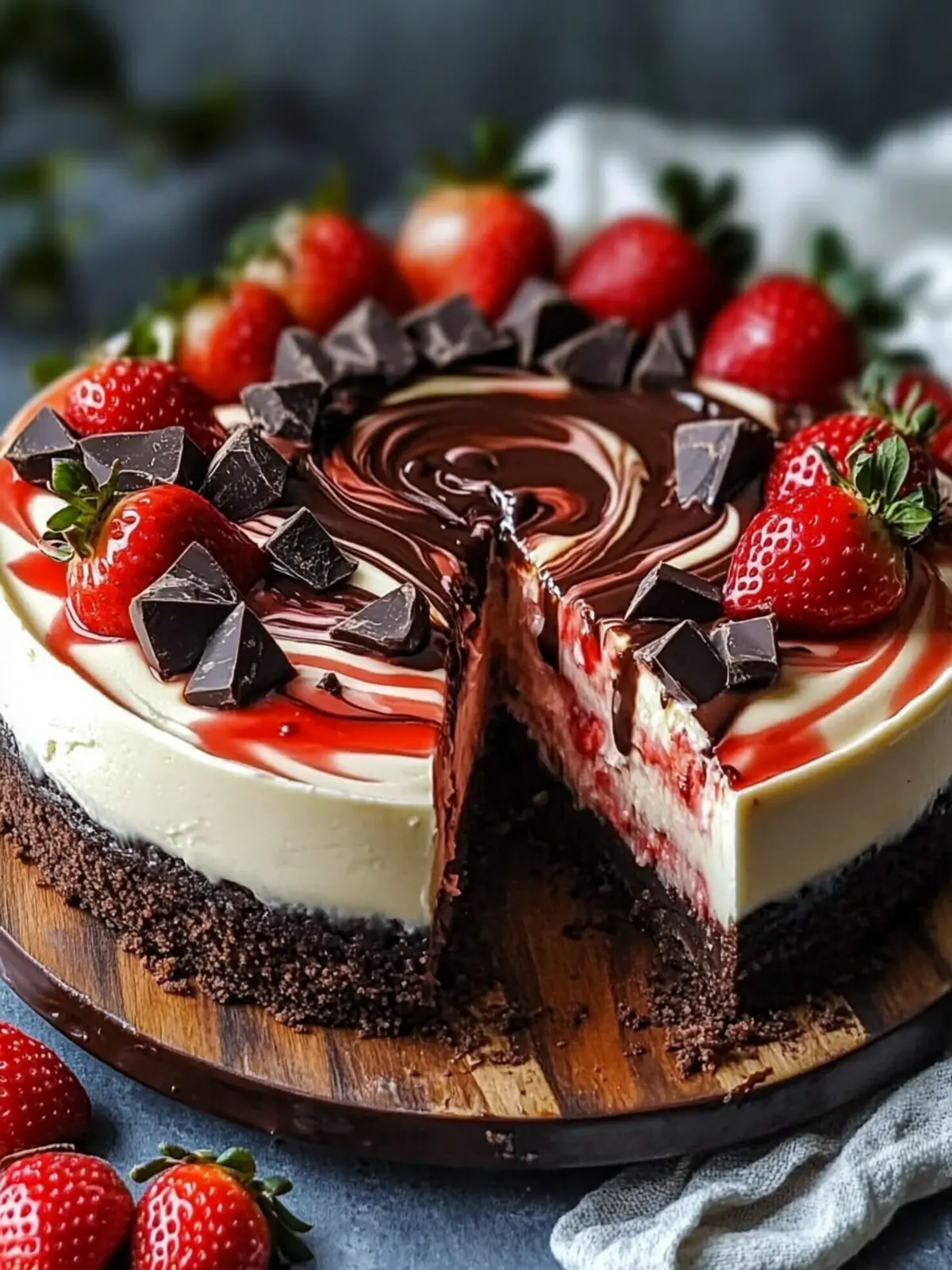 Chocolate Strawberry Swirl Cheesecake