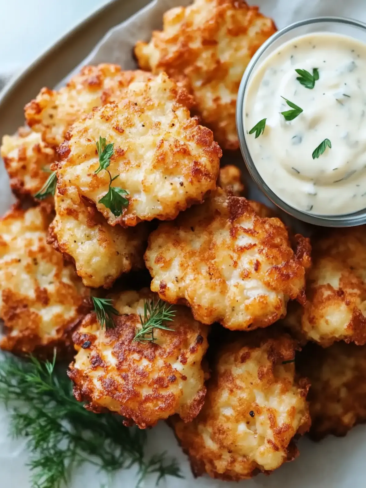 Cheesy Chicken Fritters with Garlic Aioli Dip