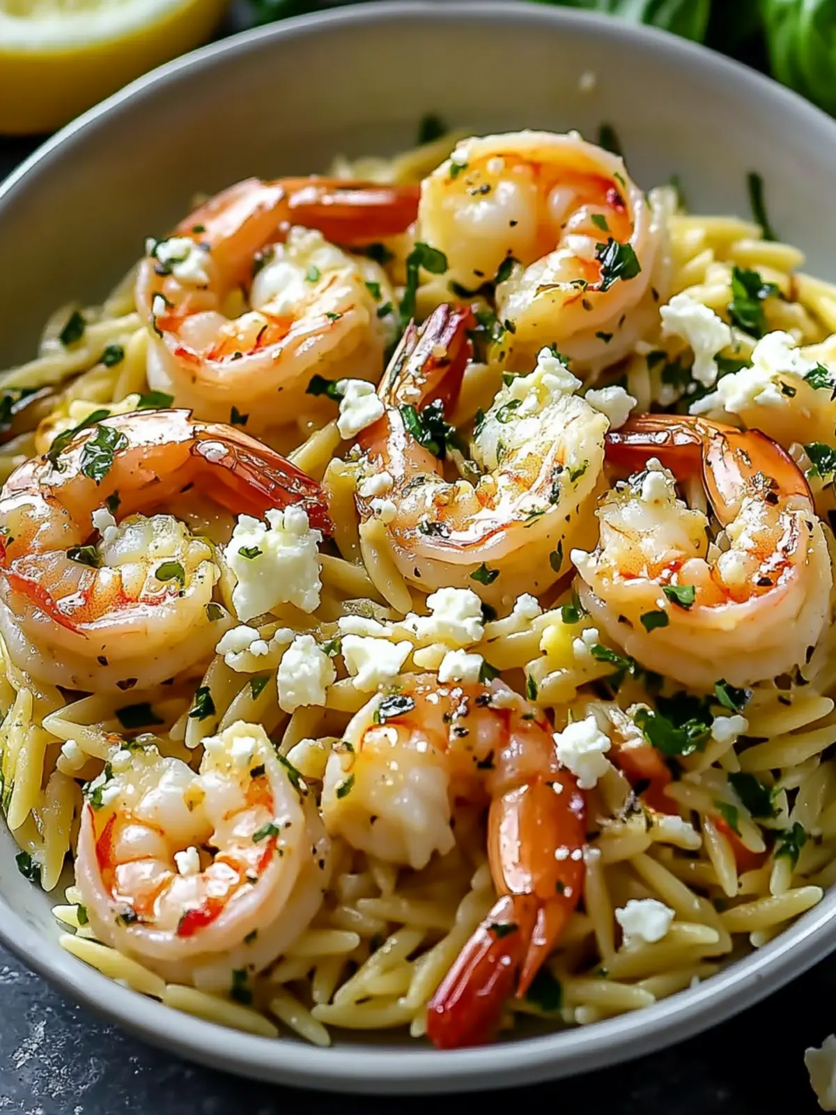 Lemon Feta Orzo Shrimp
