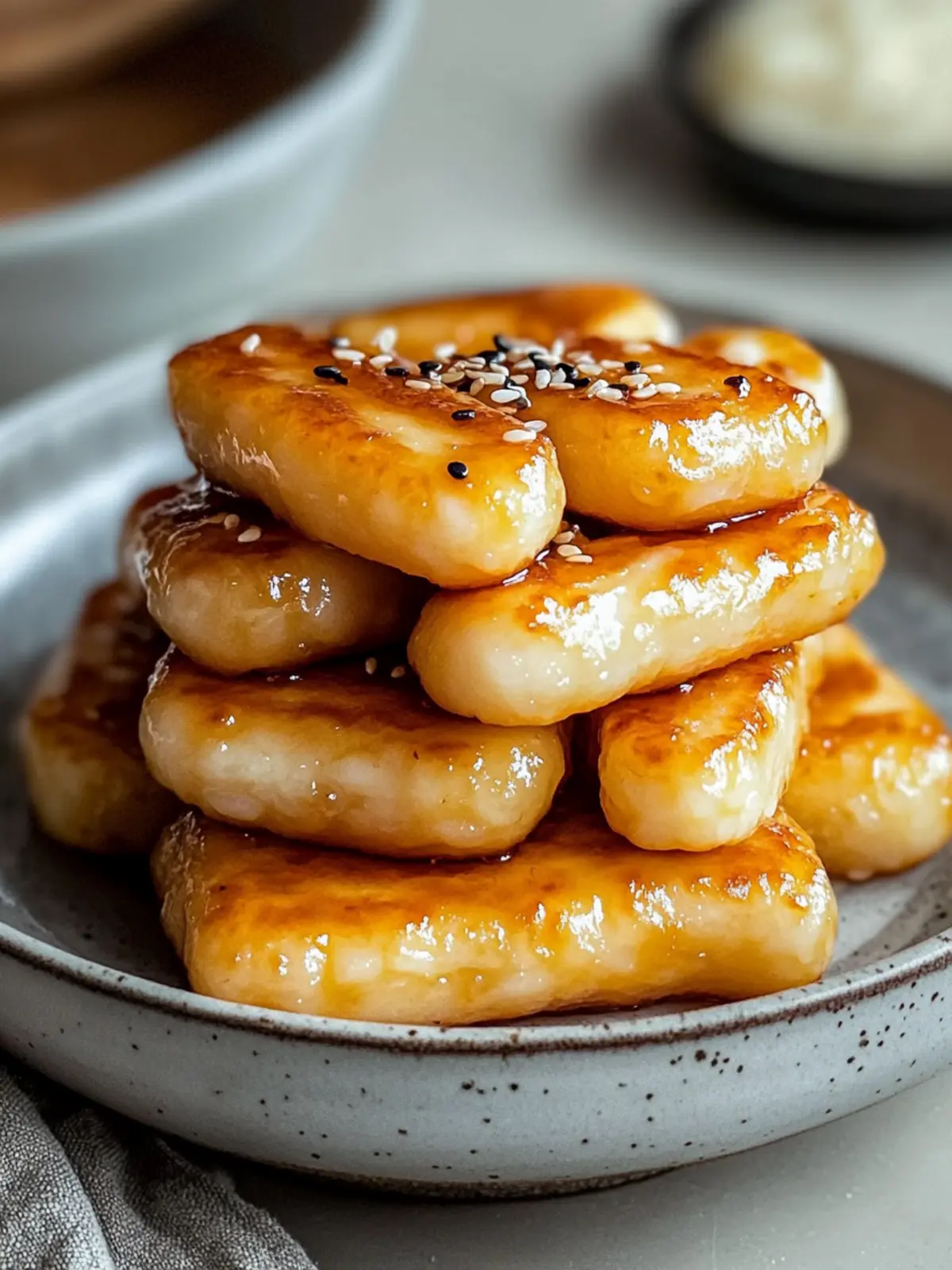 Korean Pan-Fried Rice Cakes with Sweet Butter Glaze