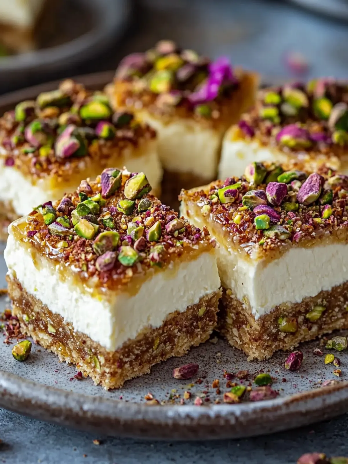 Greek Honey Pistachio Cheesecake Bars