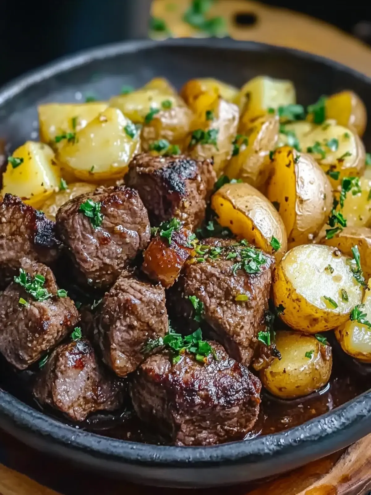 Slow Cooker Garlic Butter Steak Bites & Potatoes