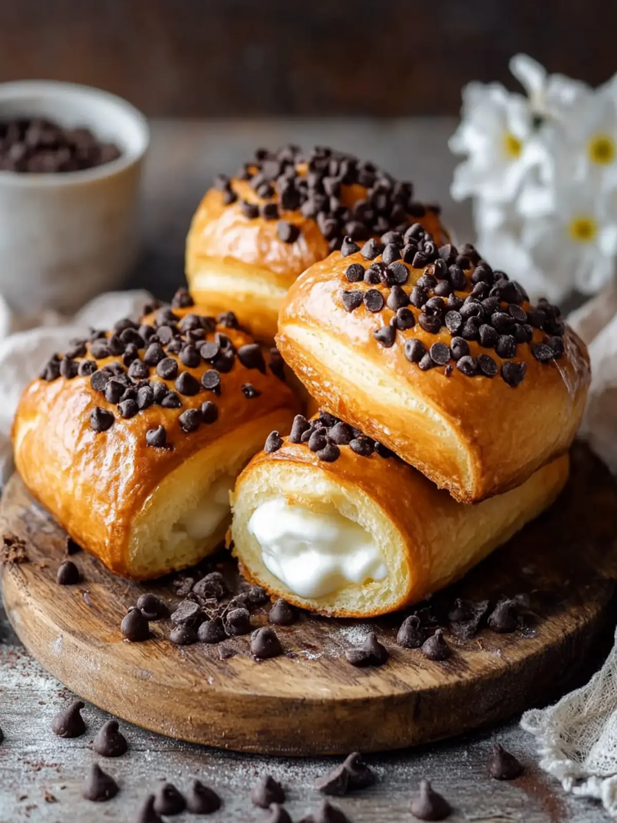 Indulgent Chocolate Chip Custard Brioches