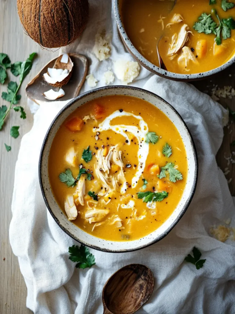 Healthy Pumpkin Chicken Soup with Coconut Milk